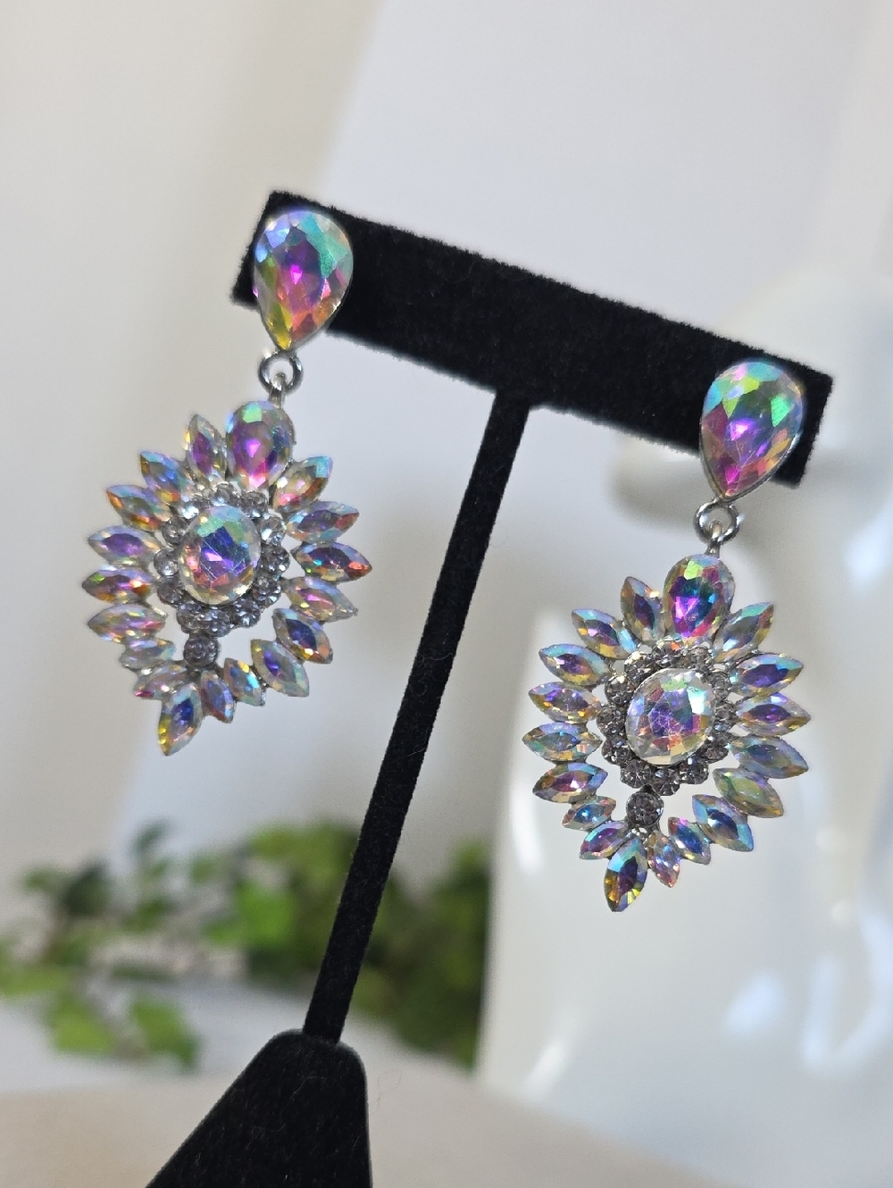 Statement Silver AB Iridescent Crystal Drop Earrings